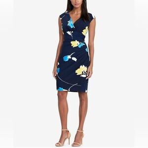 Lauren Ralph Lauren navy floral-print ruched jersey sheath dress